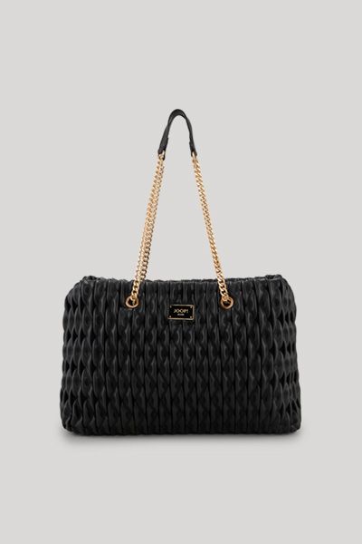 Geraffte Kunstleder-Handtasche mit Kettengurt