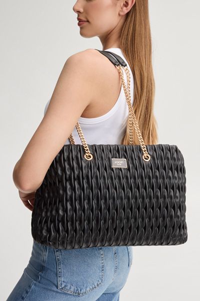 Geraffte Kunstleder-Handtasche mit Kettengurt