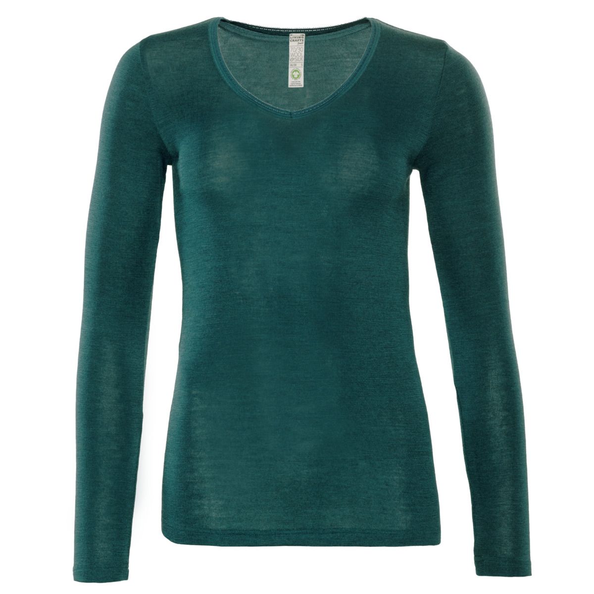 Feines Wolle-Seide V-Ausschnitt Langarmshirt