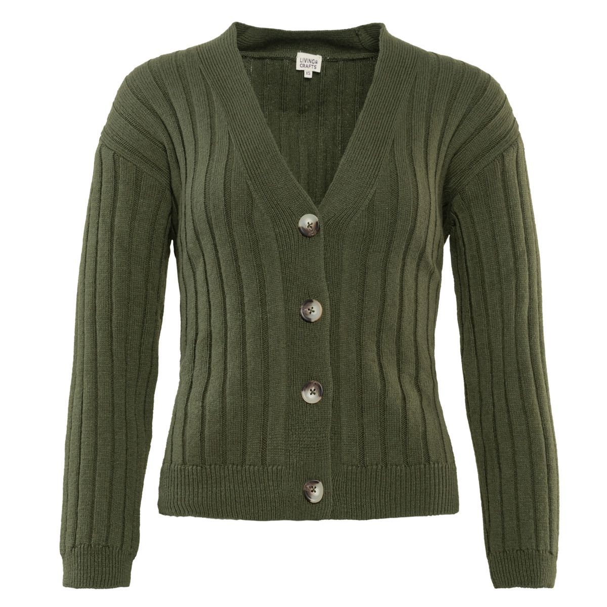 Gerippte Strickjacke mit V-Ausschnitt