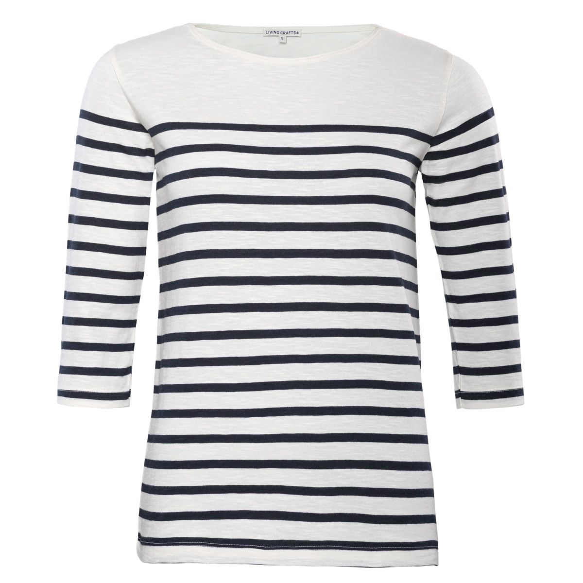 Gestreiftes Slub-Baumwollshirt mit U-Boot-Ausschnitt