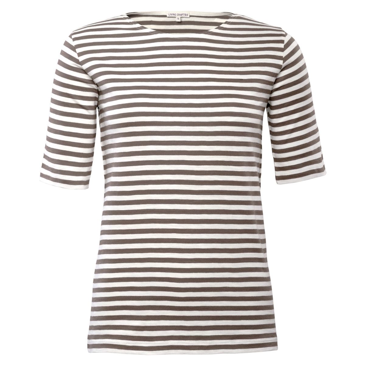 Gestreiftes Slub-Baumwollshirt mit U-Boot-Ausschnitt