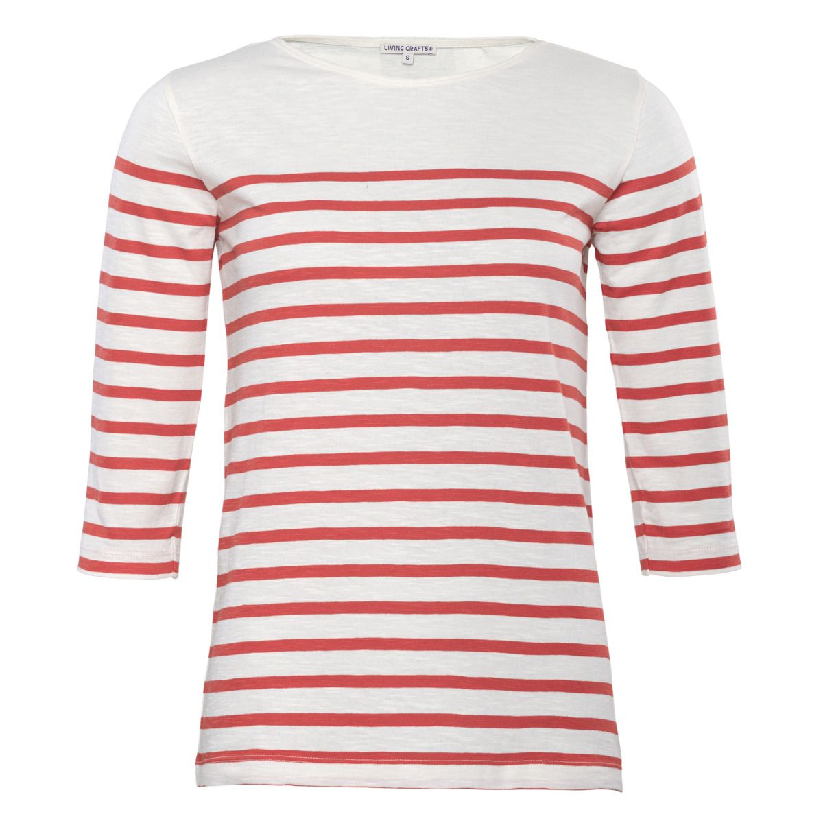 Gestreiftes Slub-Baumwollshirt mit U-Boot-Ausschnitt