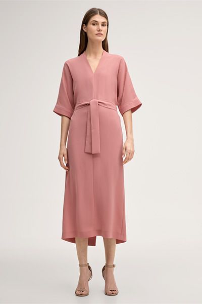 Midi-Kaftankleid aus Crêpe mit Gürtel