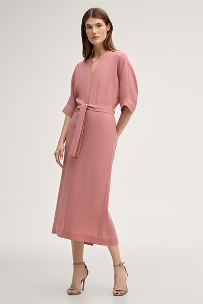 Midi-Kaftankleid aus Crêpe mit Gürtel