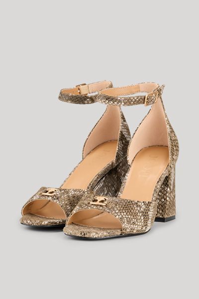 Schlangen-Print Leder-Sandalen mit Blockabsatz