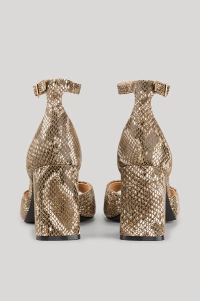 Schlangen-Print Leder-Sandalen mit Blockabsatz