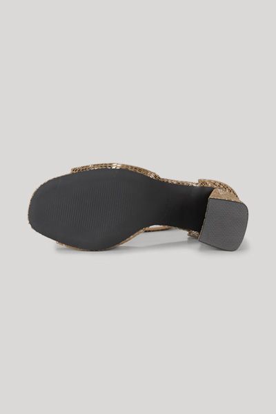 Schlangen-Print Leder-Sandalen mit Blockabsatz
