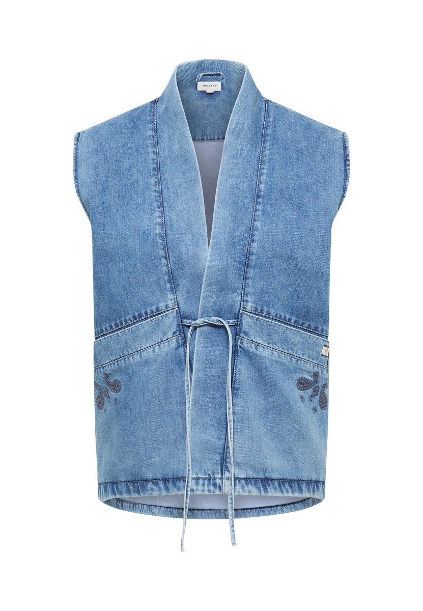 Denim Wickelweste mit Stickerei