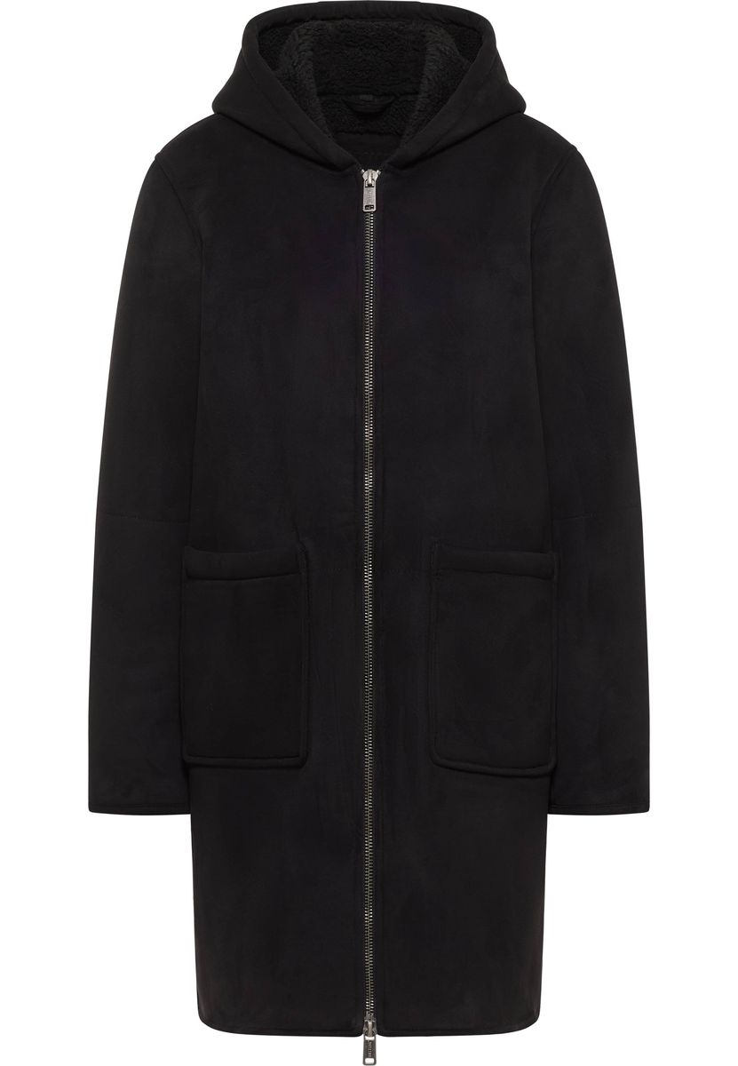 Lange Kapuzenjacke in Wildleder-Optik