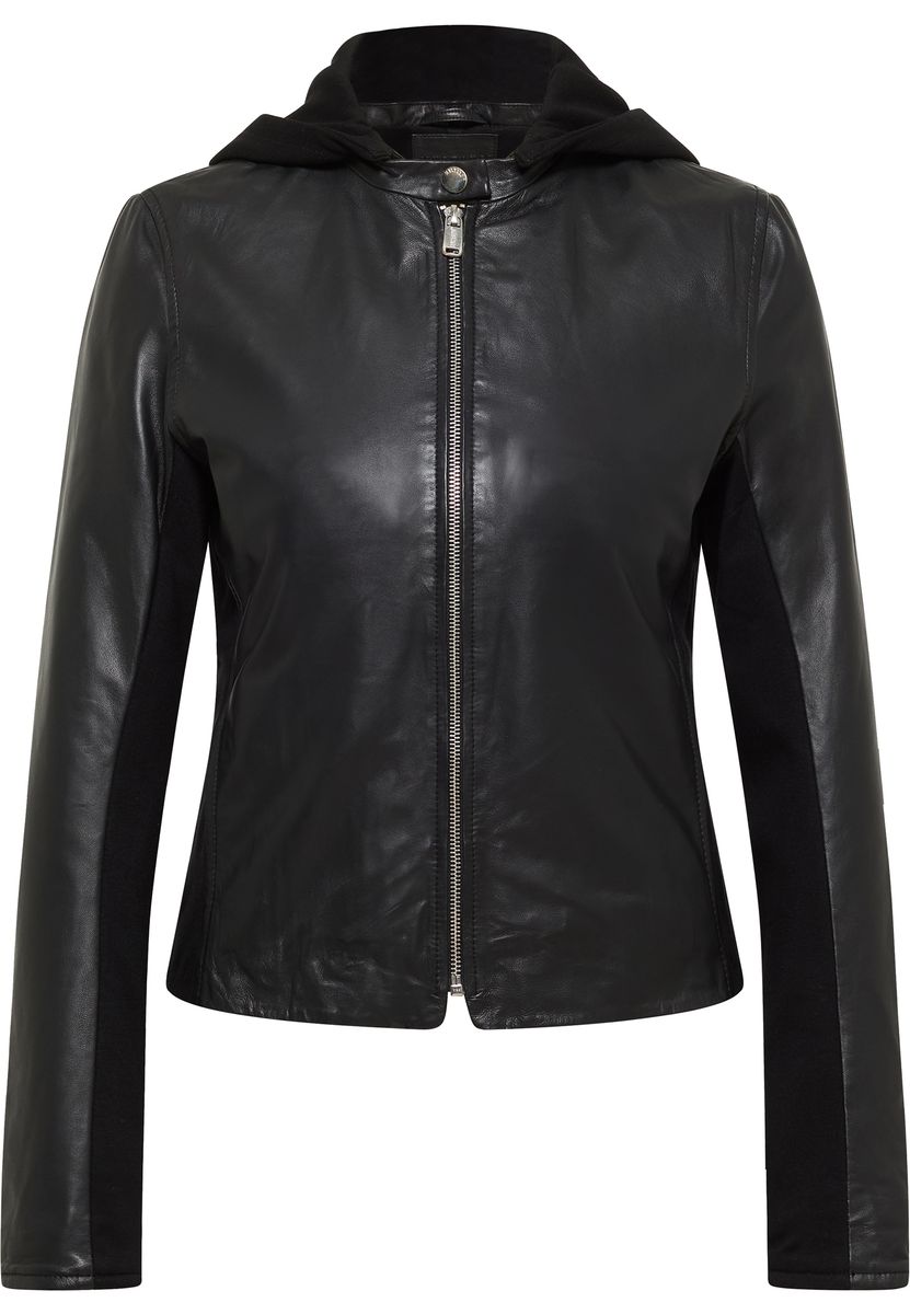 Lederjacke mit abnehmbarer Kapuze