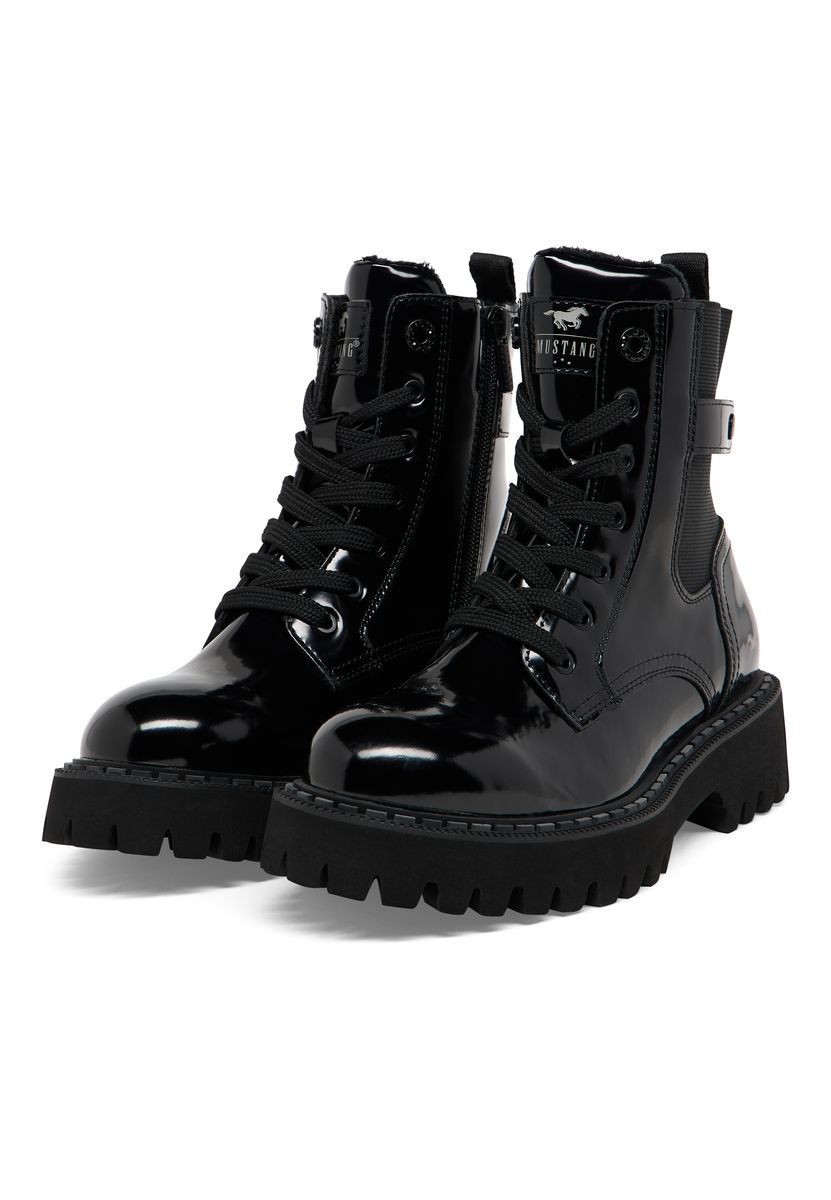 Lack-Schnürstiefeletten mit Profilsohle