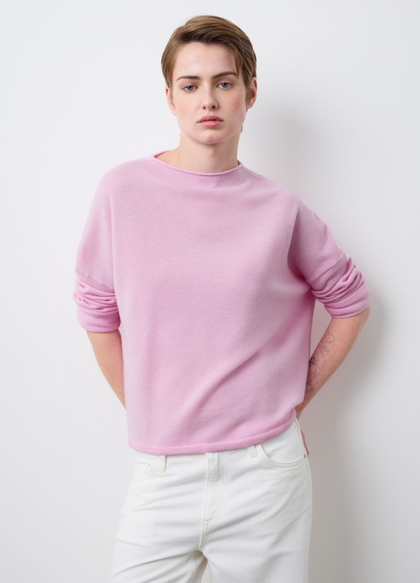 Kurzärmeliges Stricktop mit Stehkragen