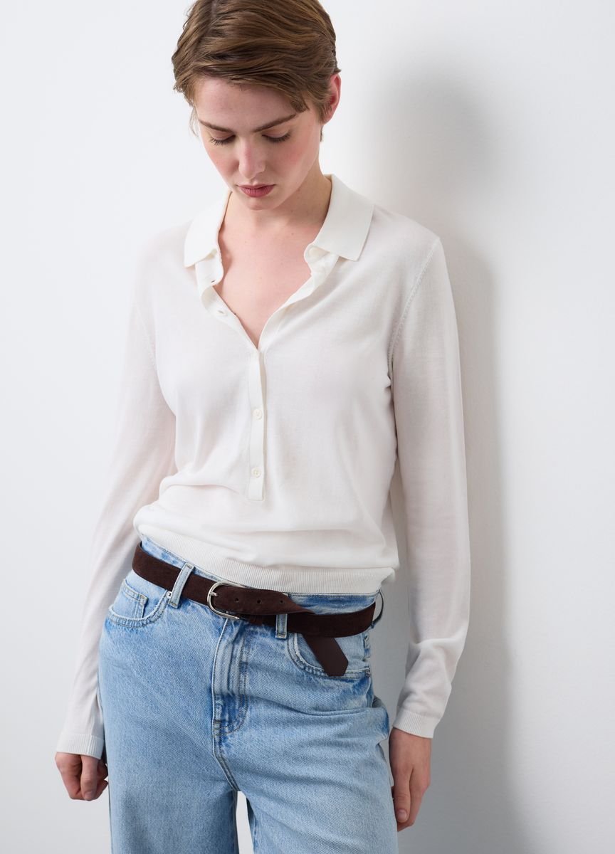 Kurzärmeliges Stricktop mit Stehkragen