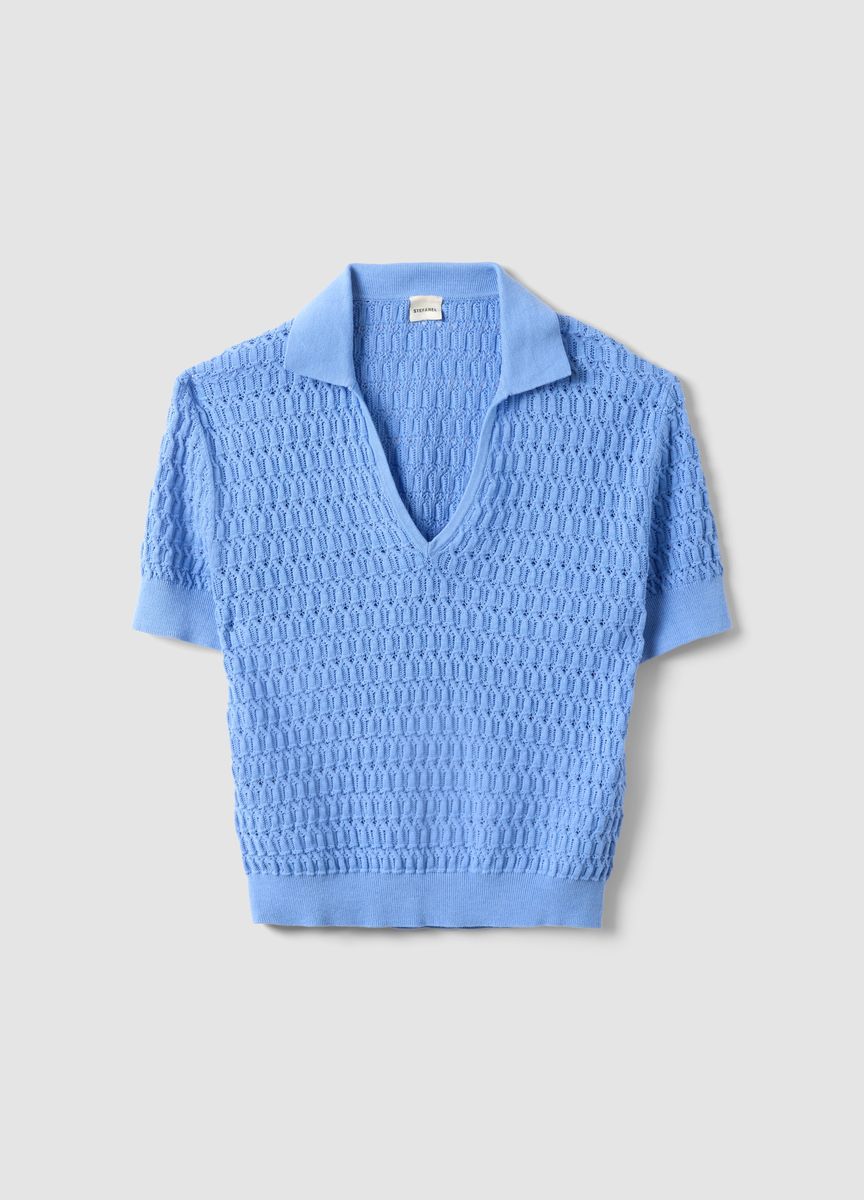 Kurzärmeliges Stricktop mit Stehkragen