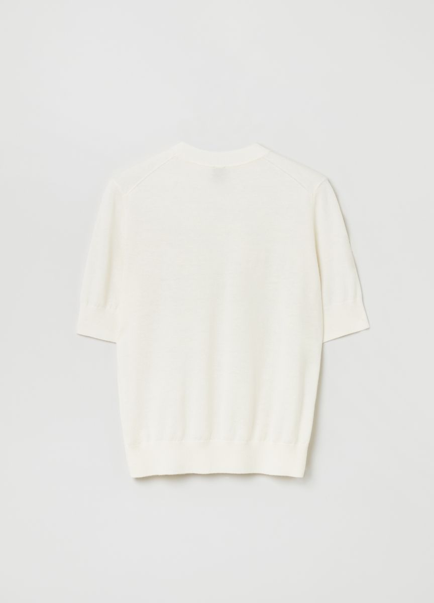 Kurzärmeliges Stricktop mit Stehkragen