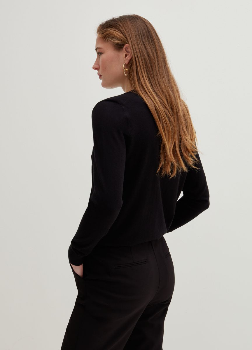 Feinripp-Strickpullover mit Stehkragen