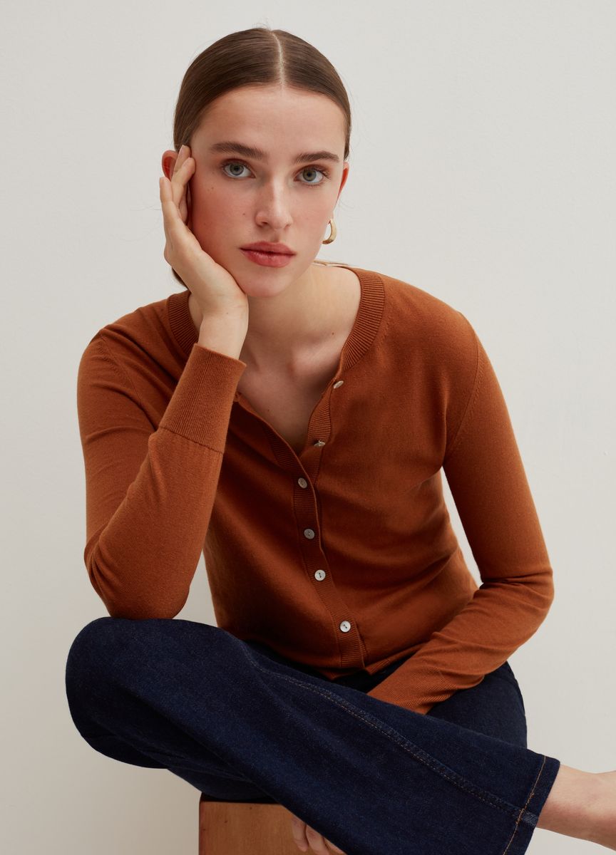 Feinripp-Strickpullover mit Stehkragen