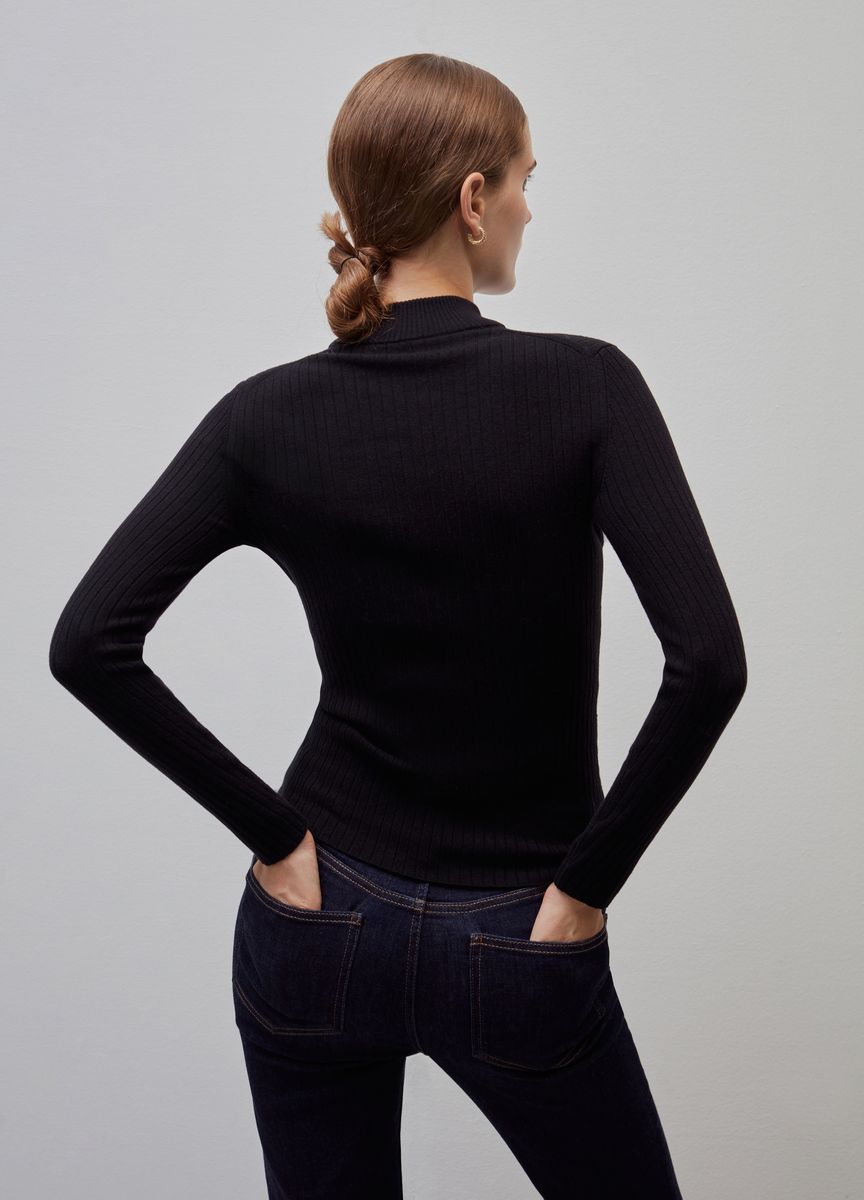 Feinripp-Strickpullover mit Stehkragen