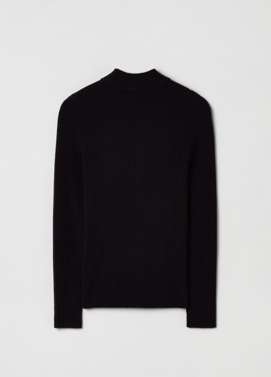 Feinripp-Strickpullover mit Stehkragen