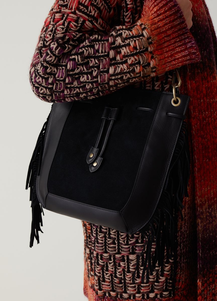 Beuteltasche aus Wildleder mit Fransen