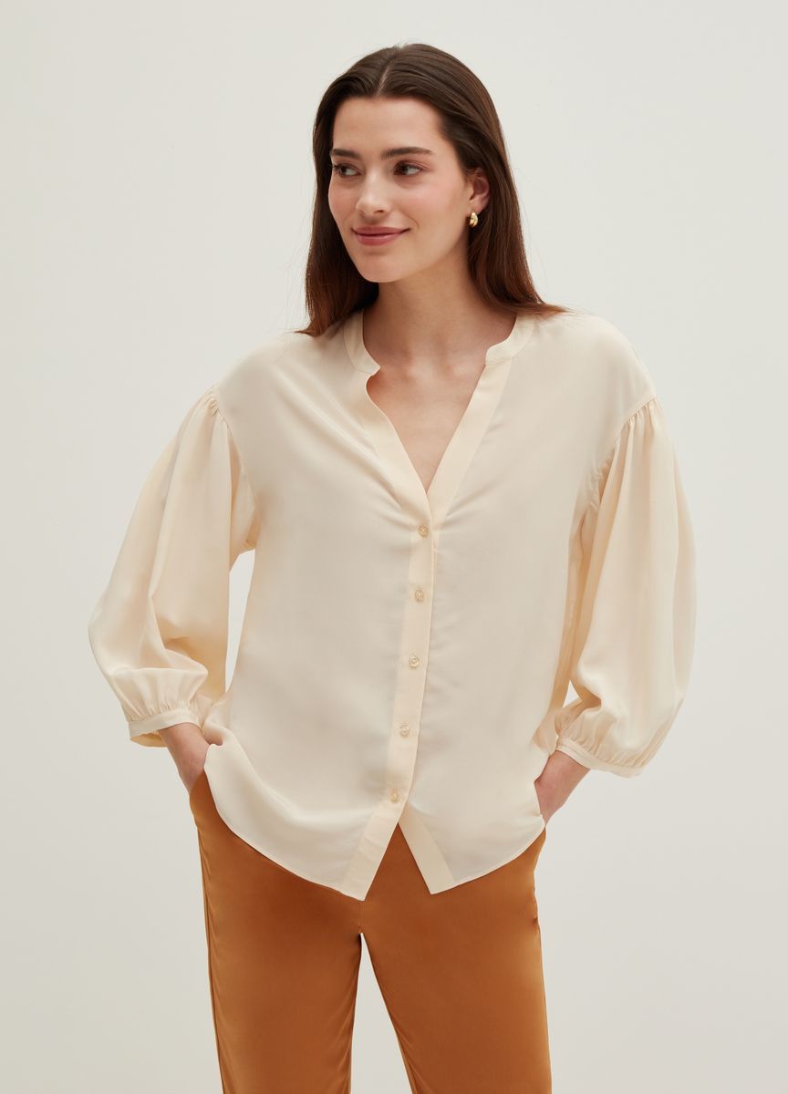 V-Ausschnitt Bluse mit Ballonärmeln
