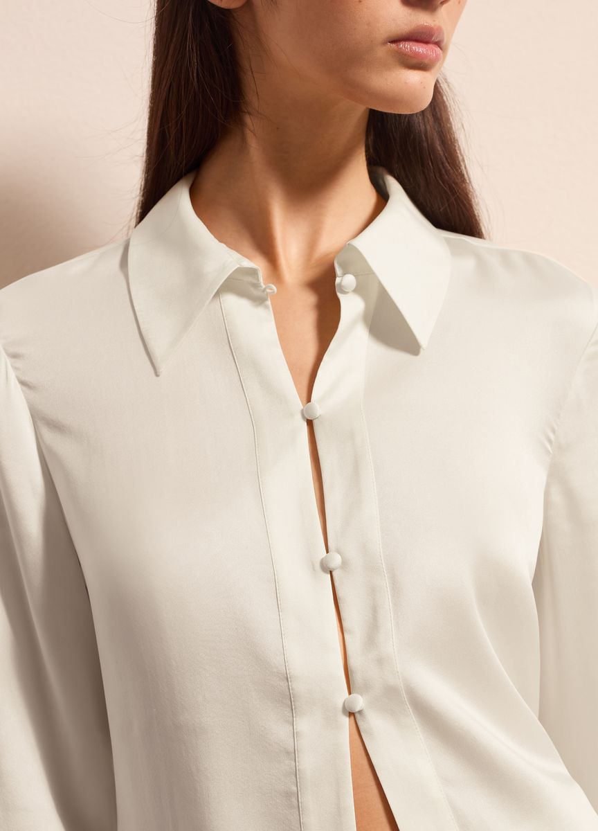 V-Ausschnitt Bluse mit Ballonärmeln