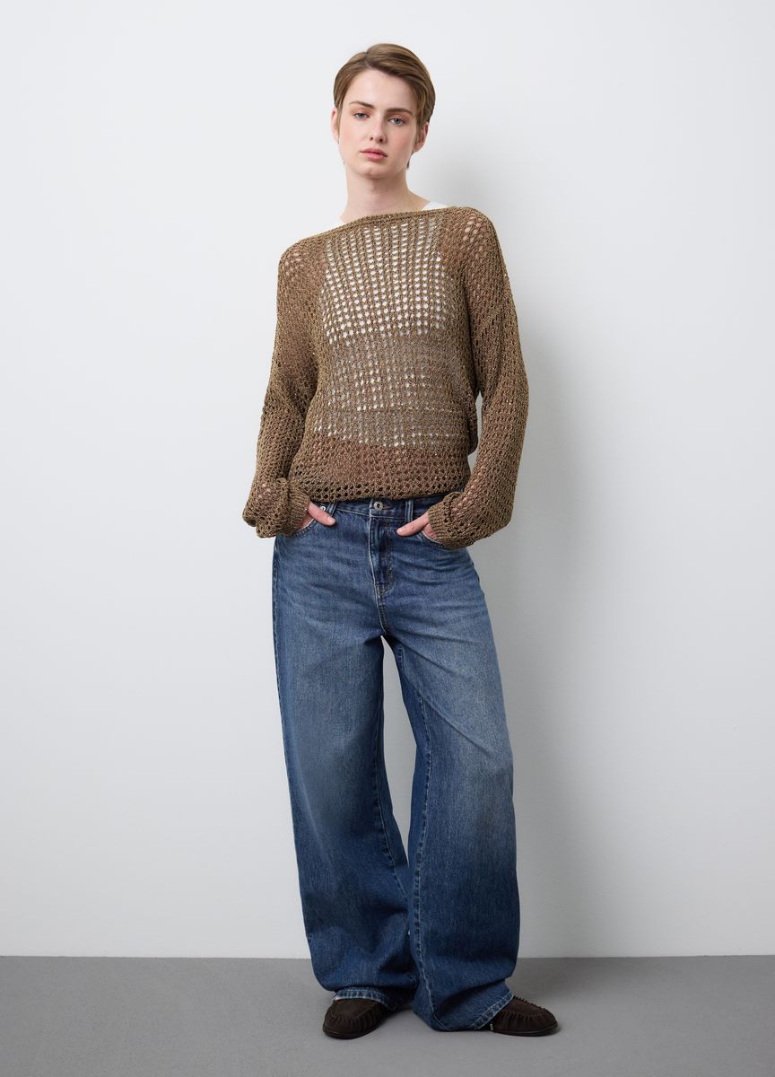 Asymmetrischer V-Ausschnitt-Strickpullover