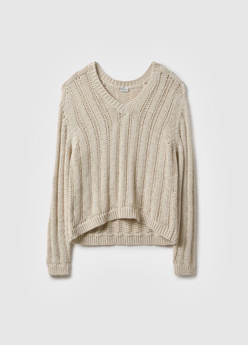 Asymmetrischer V-Ausschnitt-Strickpullover