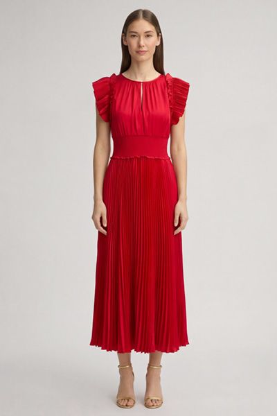 Elegantes Plissee-Midikleid mit Flügelärmeln