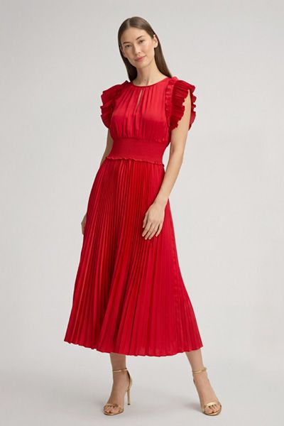 Elegantes Plissee-Midikleid mit Flügelärmeln