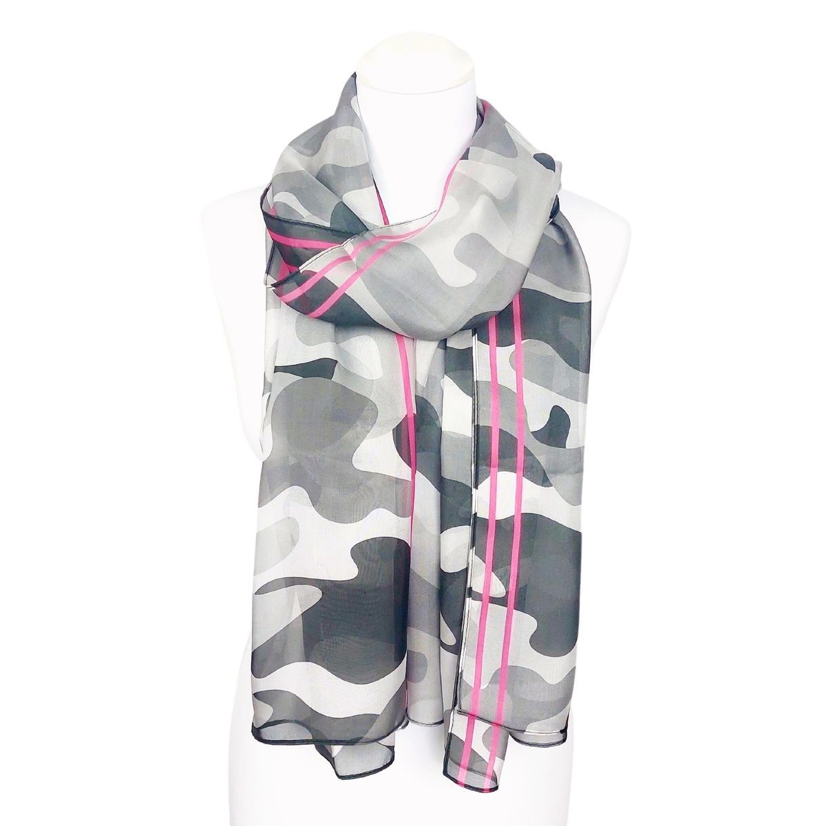 Leichter Seidenchiffon-Schal mit Camouflage-Muster