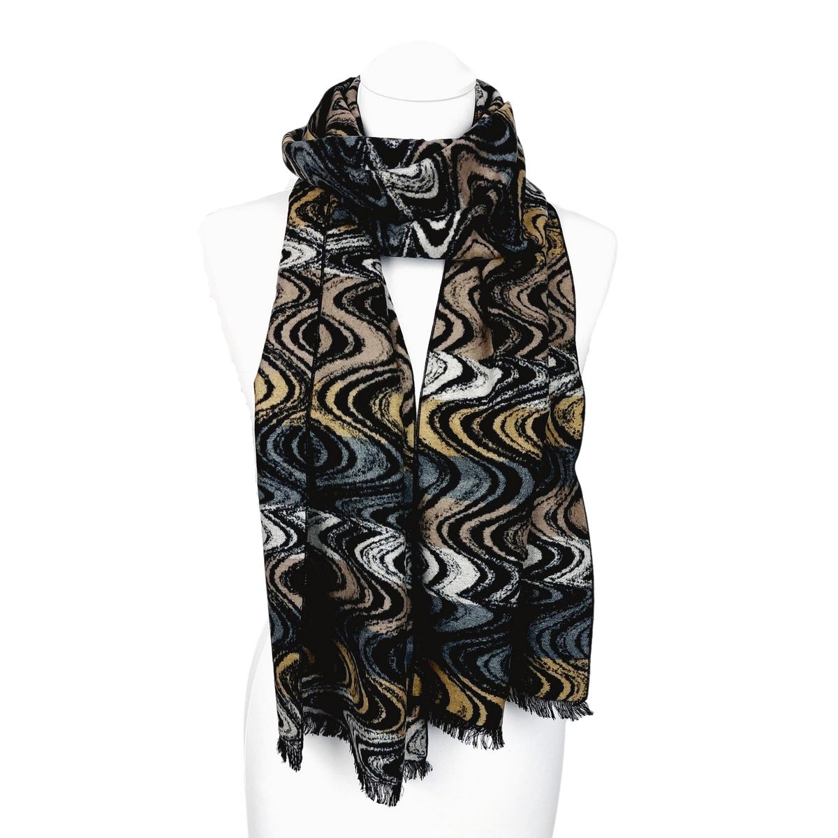 Eleganter Seidenflanell-Schal mit Wellenmuster