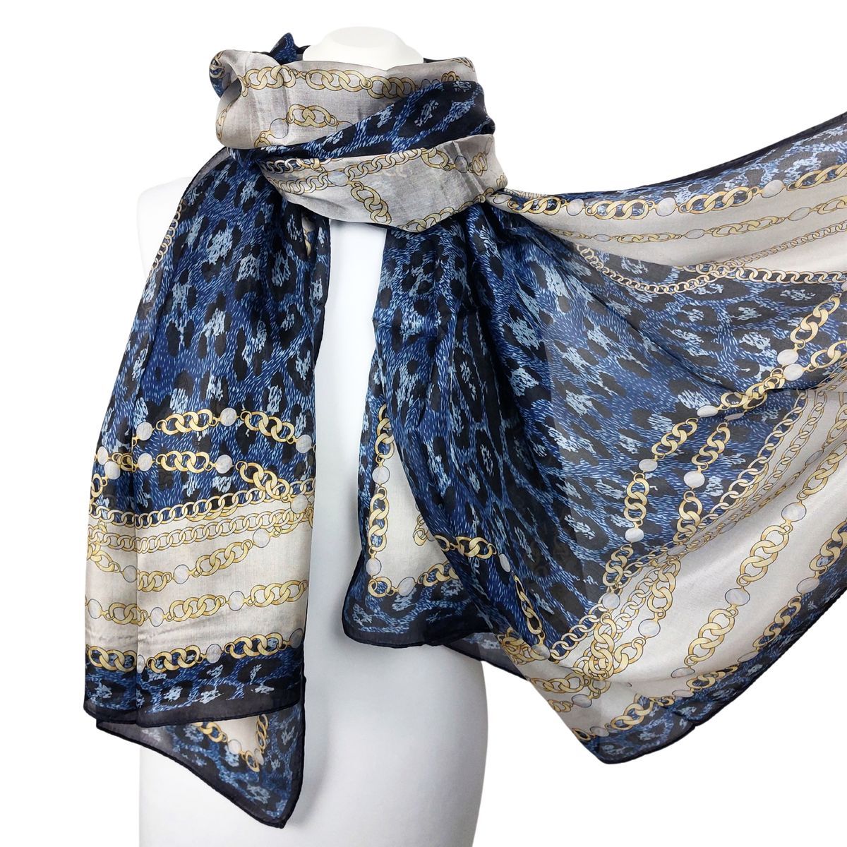 Eleganter Seidenchiffonschal mit Kettenprint