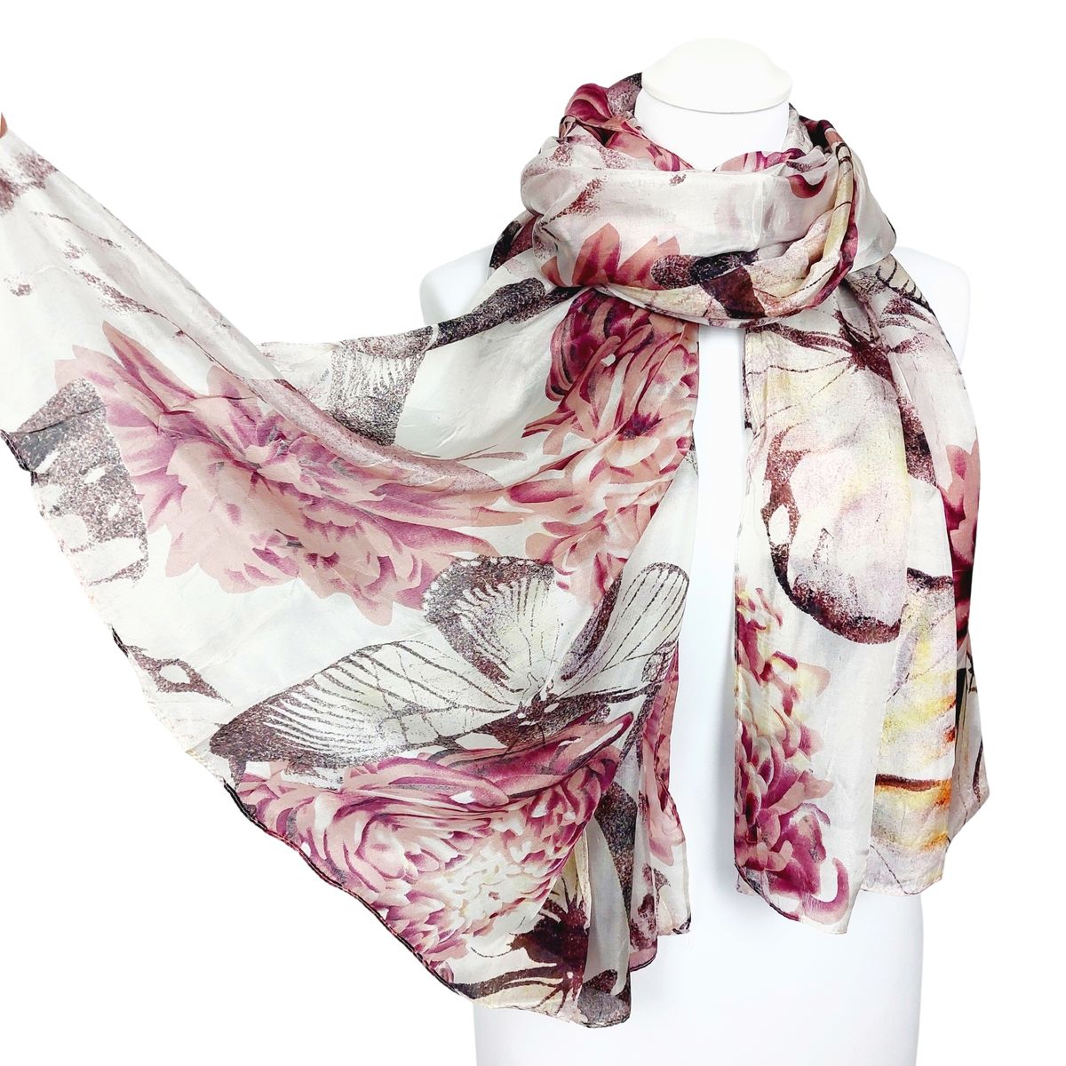 Eleganter Aquarell-Blumenprint Seidenchiffon