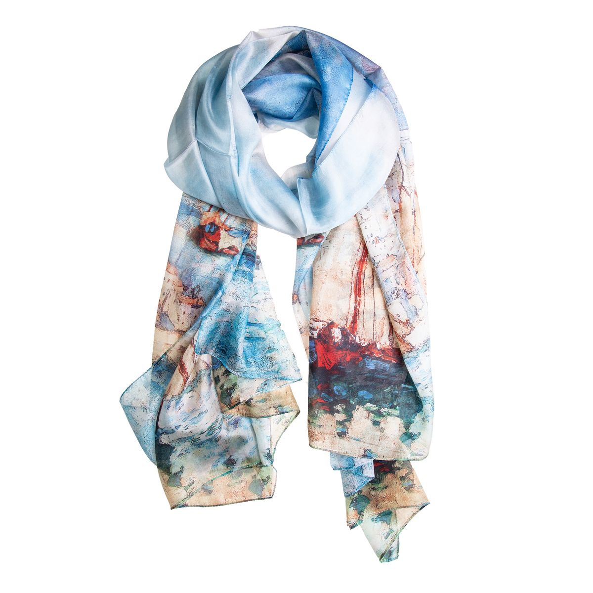 Seidenchiffon-Schal mit maritimem Landschaftsmotiv
