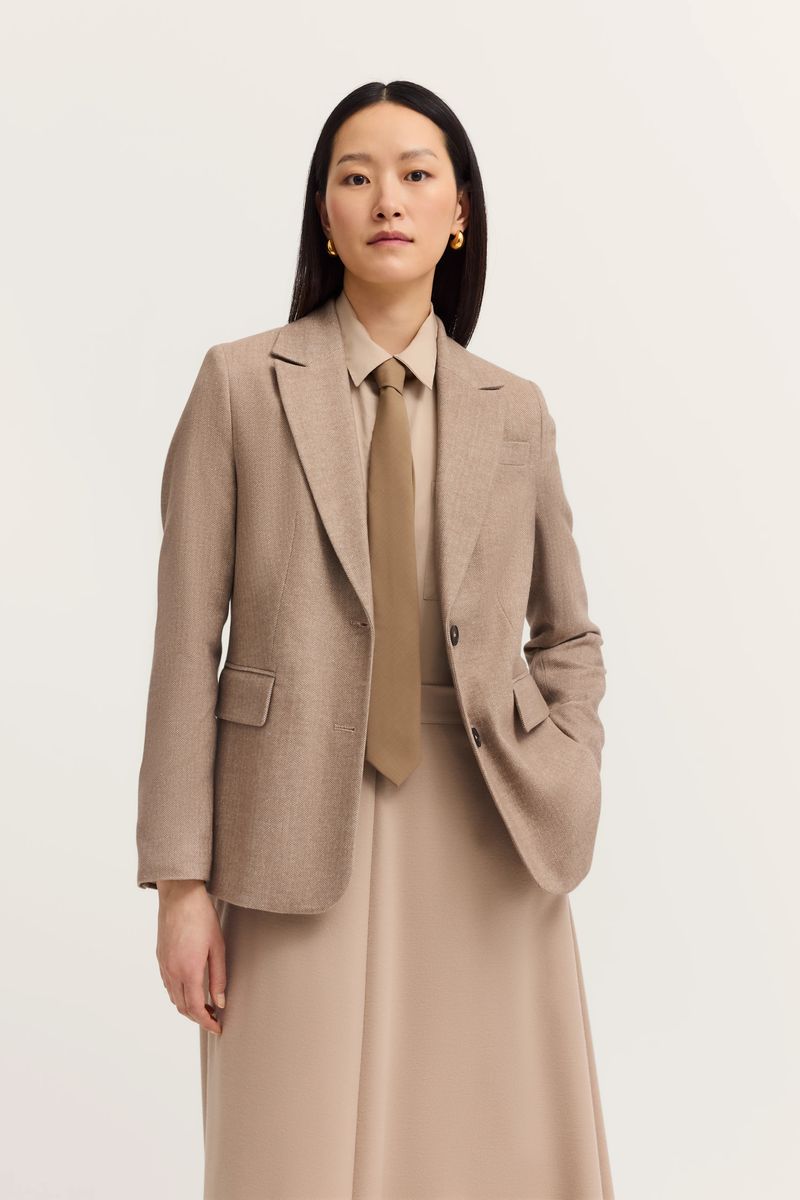 Klassischer Wollmix-Blazer mit Fischgrat-Muster