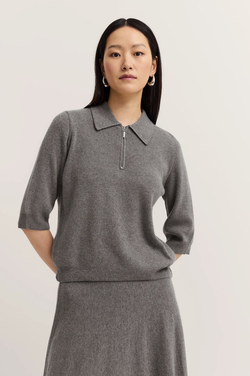 Kurzärmeliges Strick-Polo mit Reißverschluss