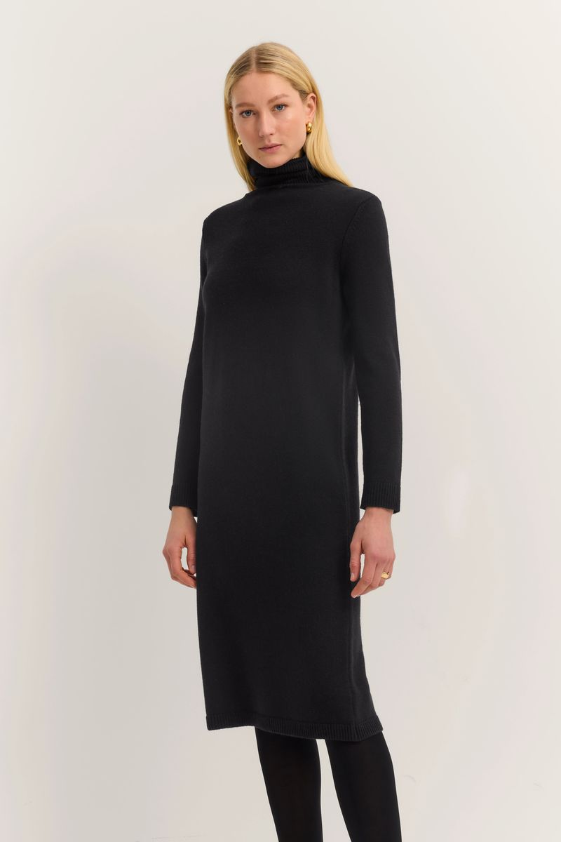 Strick-Midikleid mit Rollkragen und Kaschmir
