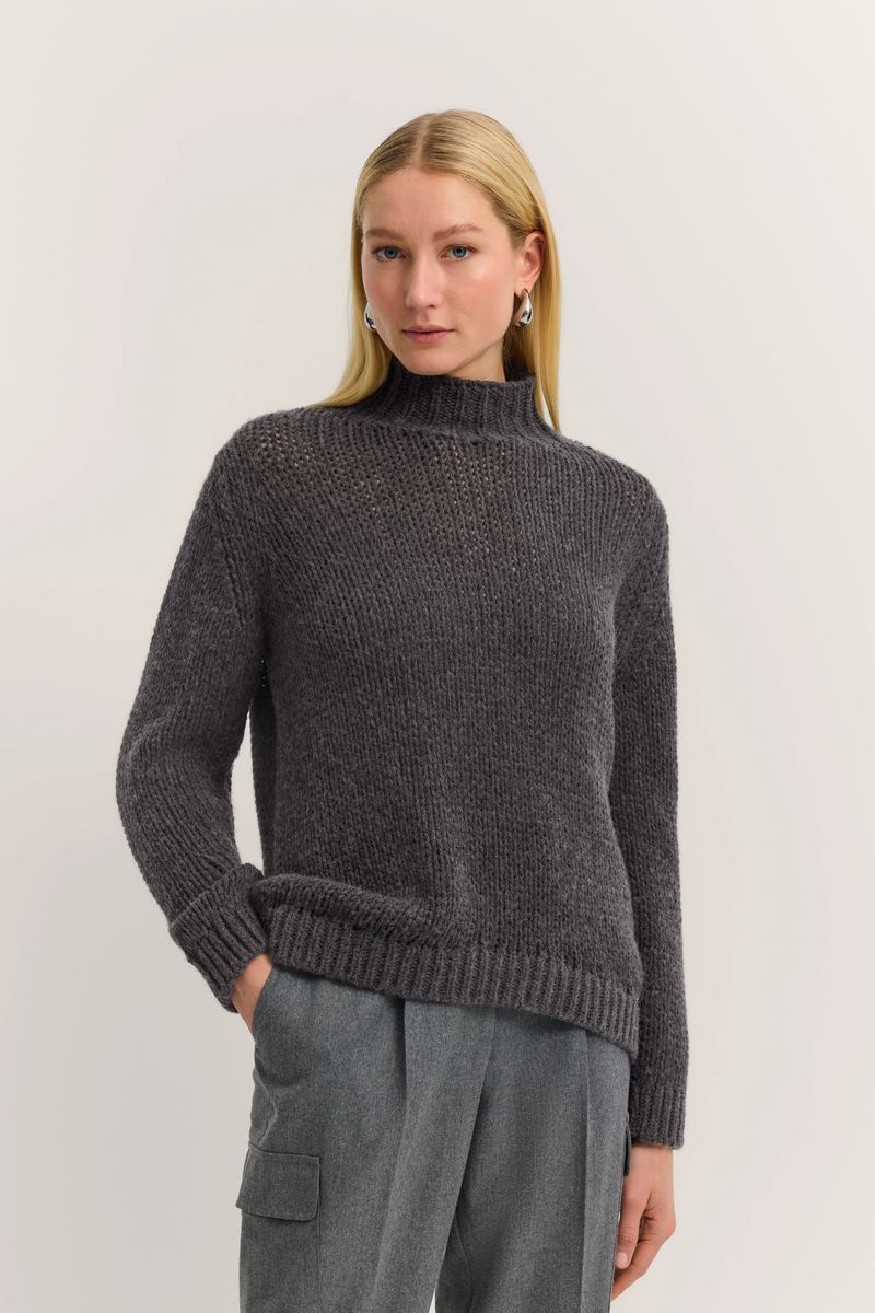 Grobstrick-Rollkragenpullover mit Alpaka-Anteil