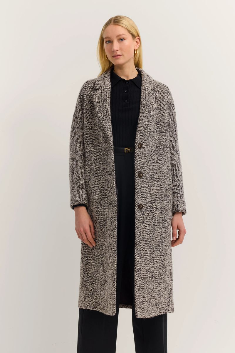 Oversized Wollmix-Mantel mit Fischgrätmuster