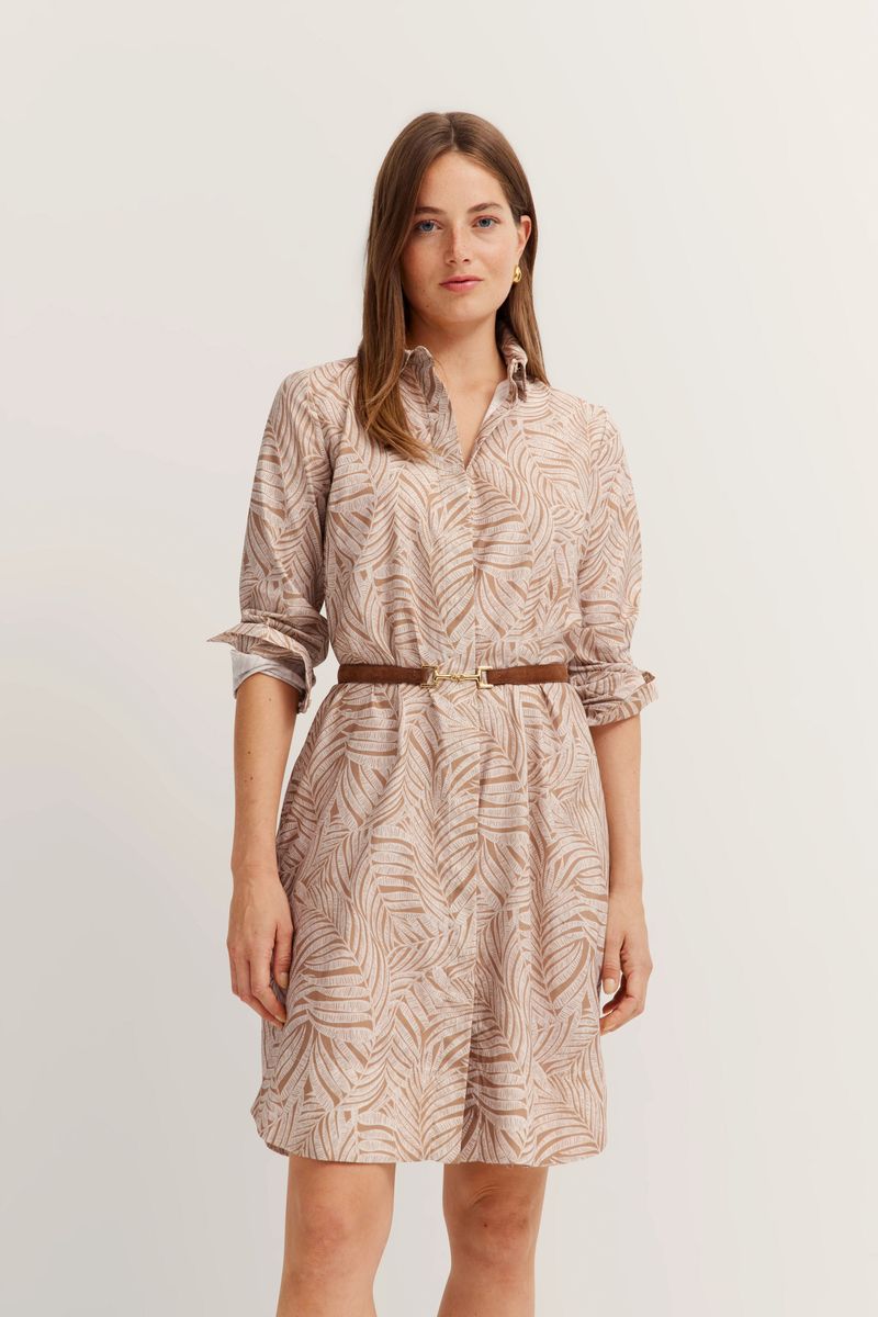 Midi-Hemdblusenkleid mit Blattmuster