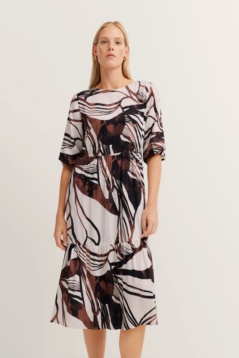 Gestuftes Midikleid mit abstraktem Print