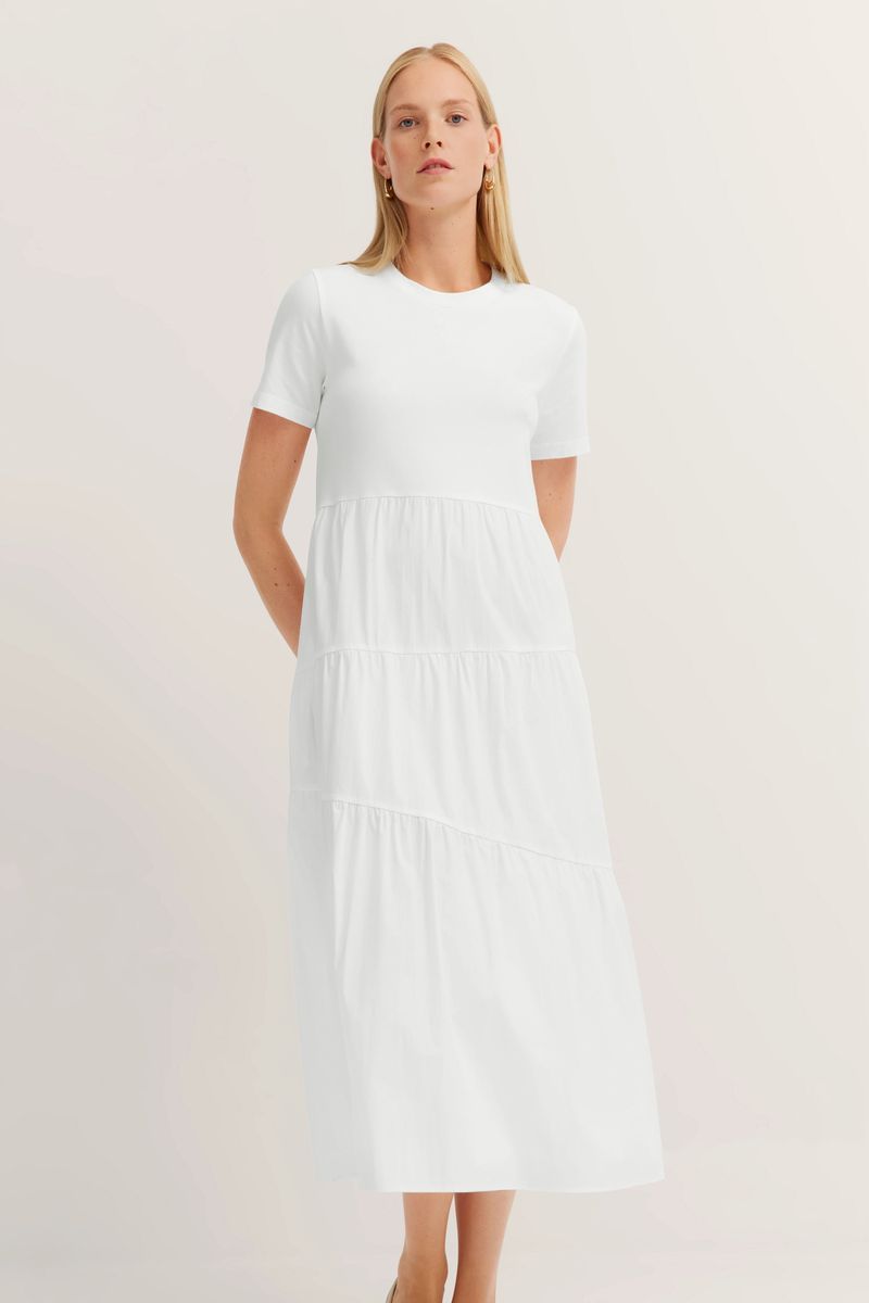 Minimalistisches Jersey-Midikleid mit Stufen