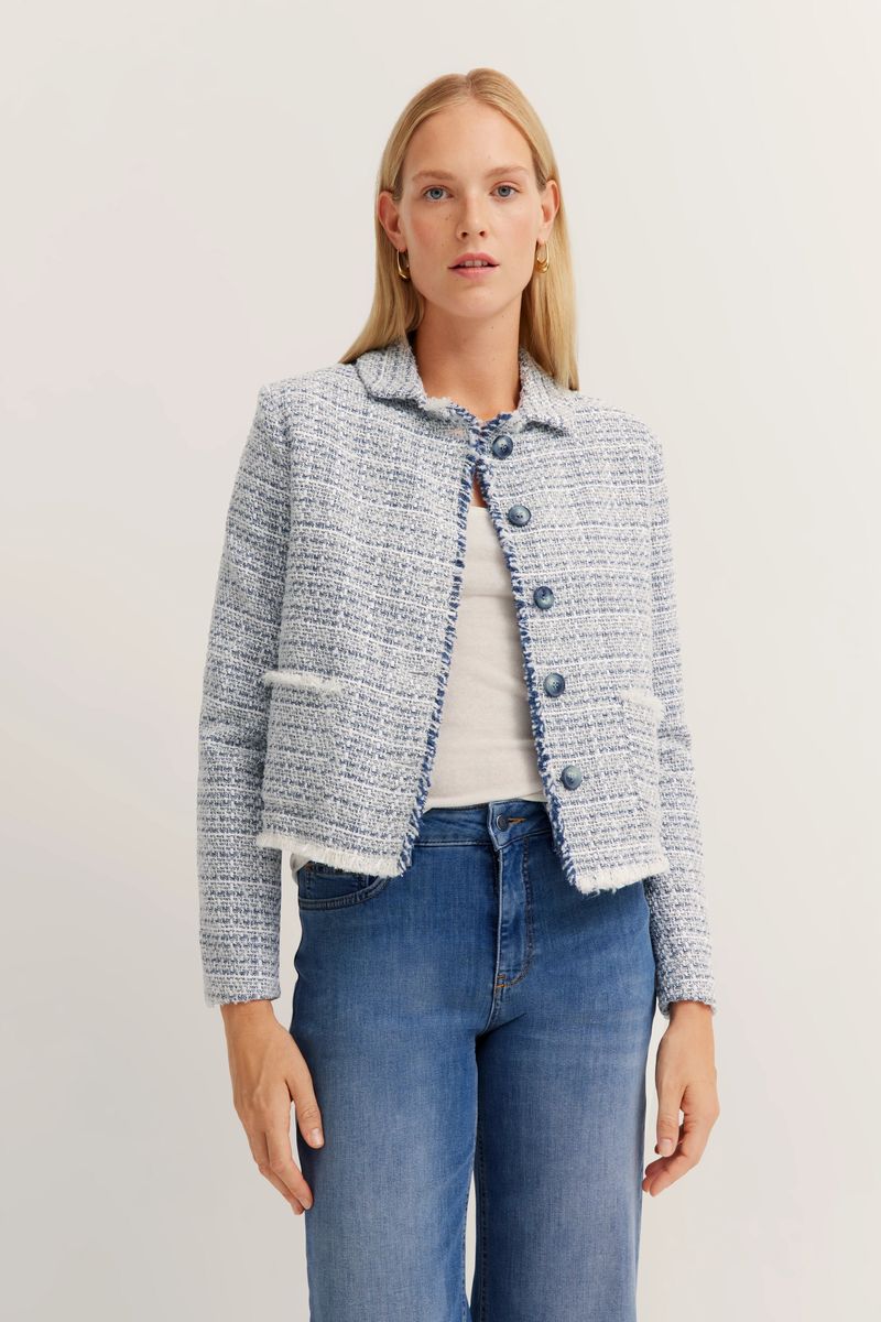 Strukturierte Bouclé-Jacke mit Fransenkanten