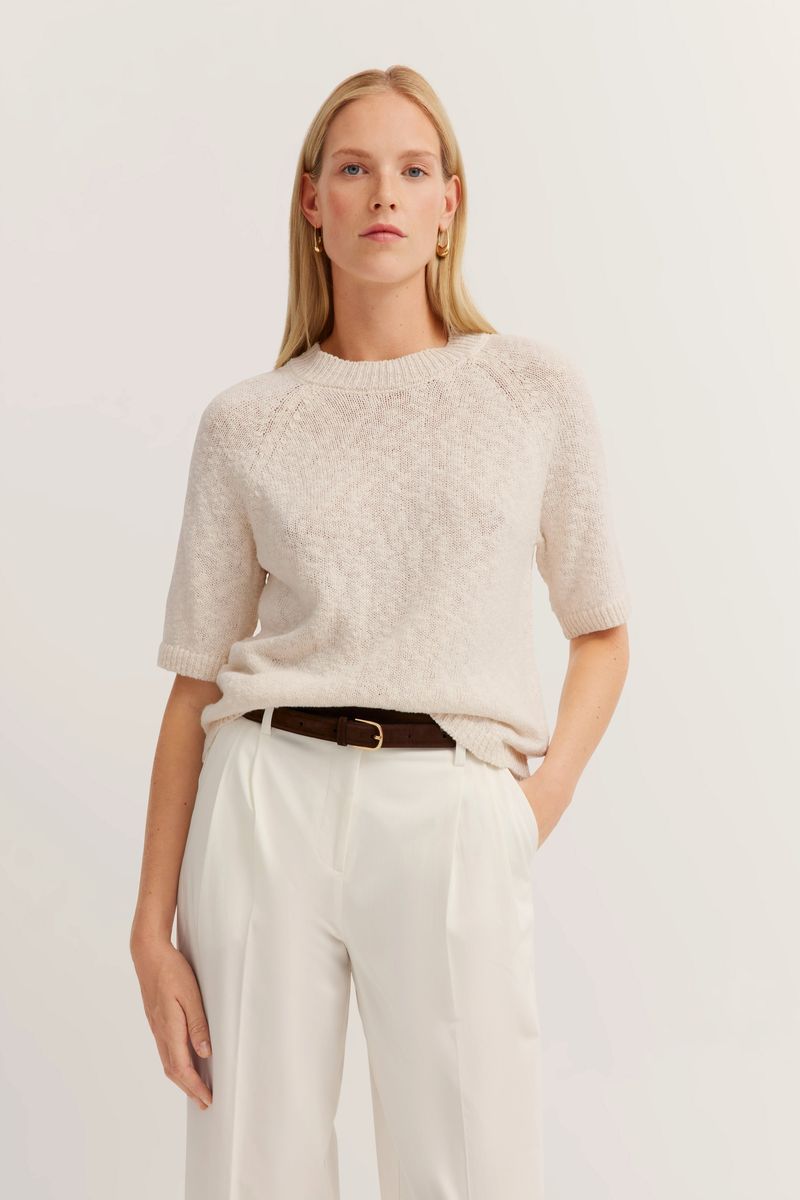 Kurzarm-Strickpullover aus Baumwolle-Leinen
