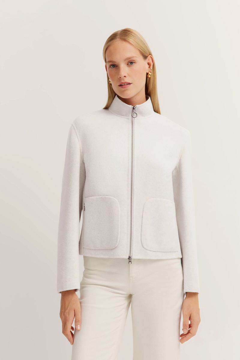 Schlichte Wollmischjacke mit Stehkragen