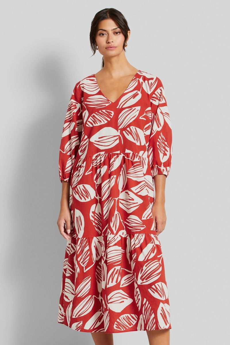 Gestuftes Midikleid mit Blätterprint