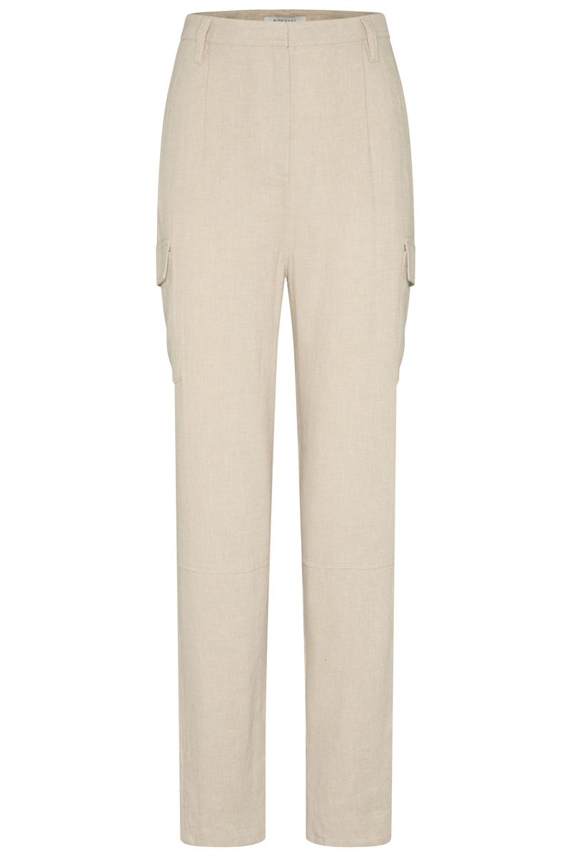 High-Waist Baumwoll-Leinen Cargohose