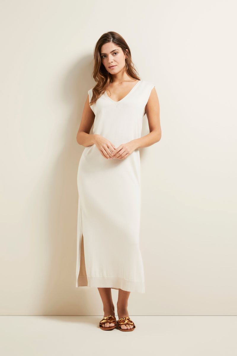 Ärmelloses Strick-Midikleid mit V-Ausschnitt